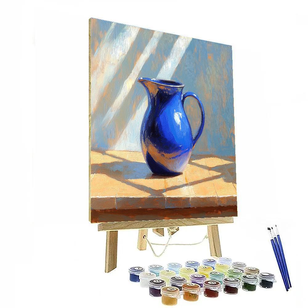 Johannes Vermeer Inspired Blue Ceramic Jug On Oak Table Number painting