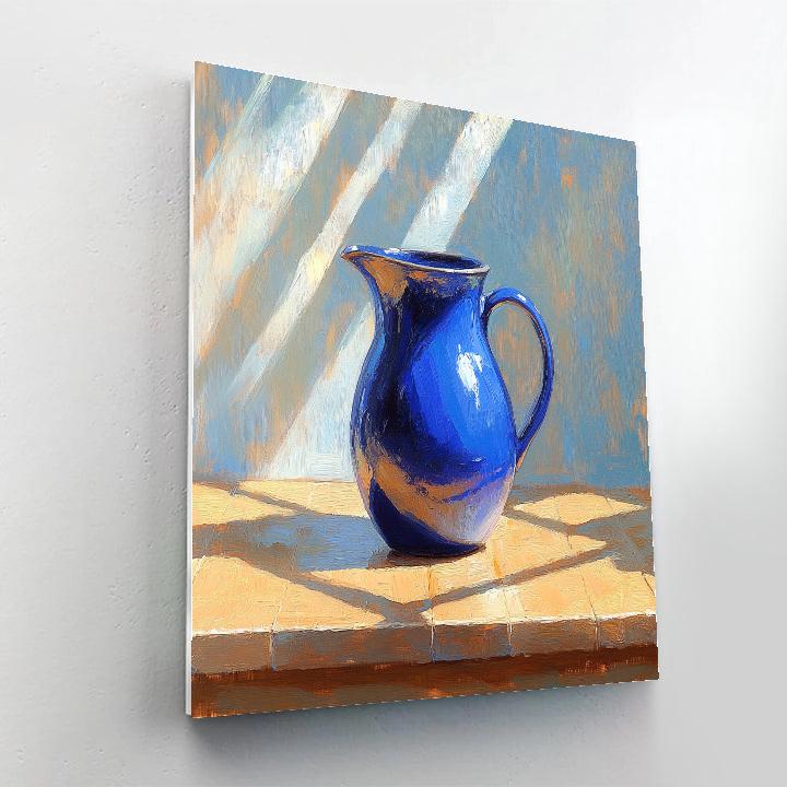 Johannes Vermeer Inspired Blue Ceramic Jug On Oak Table Number painting