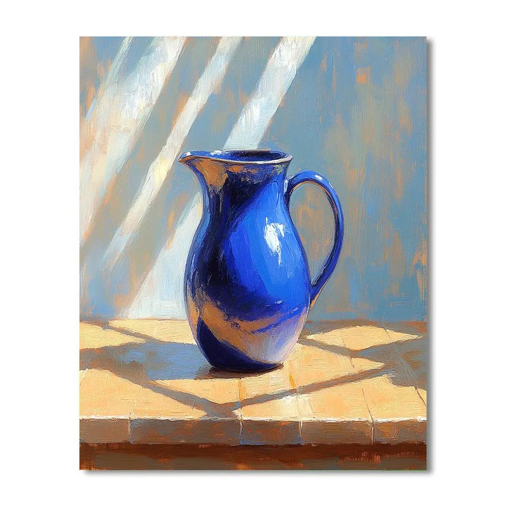 Johannes Vermeer Inspired Blue Ceramic Jug On Oak Table Number painting