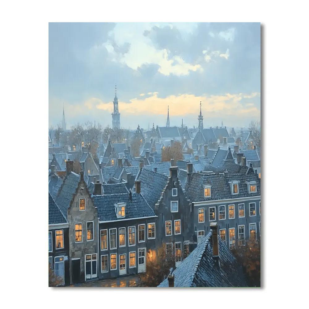 Johannes Vermeer Inspired Delft Gable Roofs At Dawn DIY paint by numbers