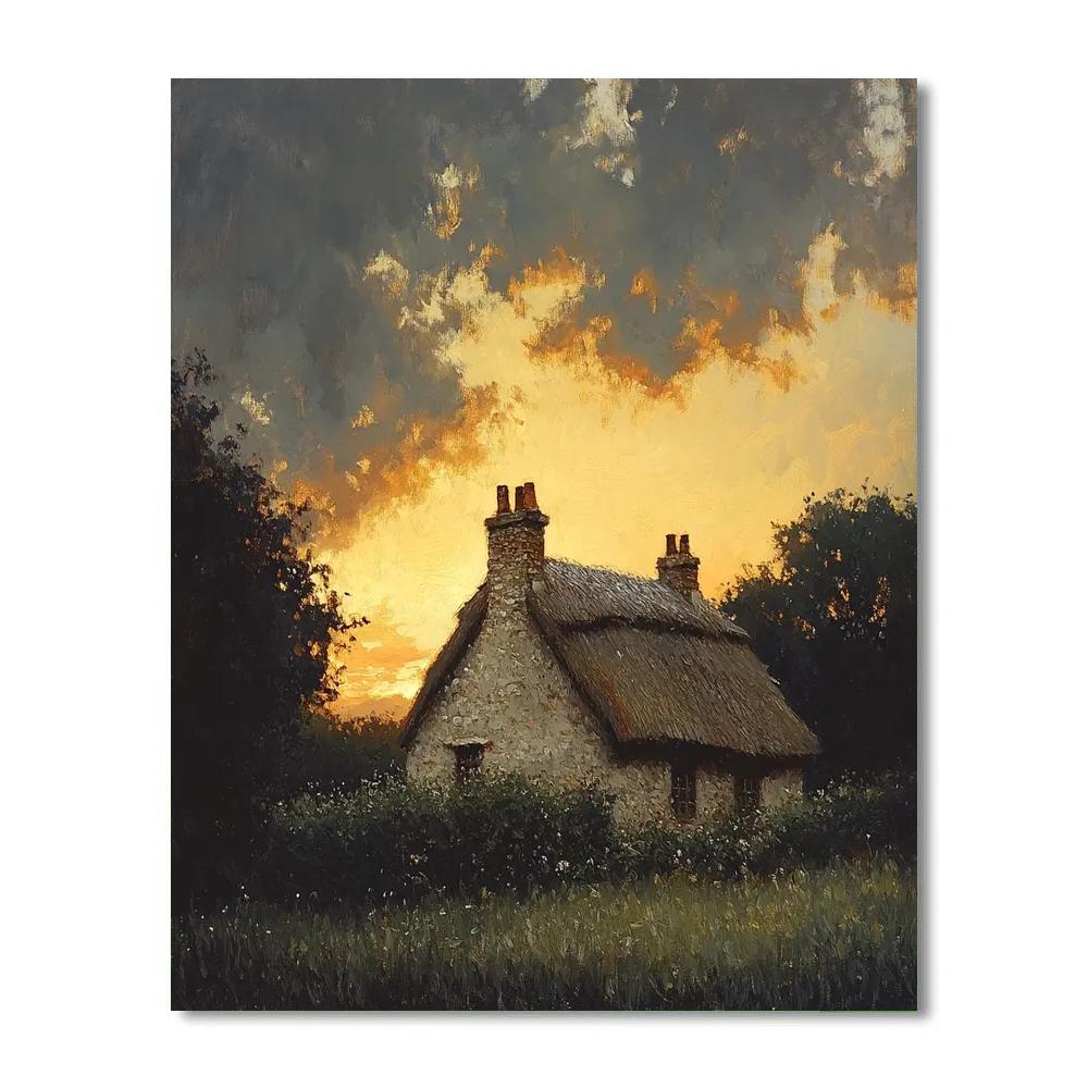 Rembrandt Inspired Cottage Beneath Brooding Sky Numbered painting kits