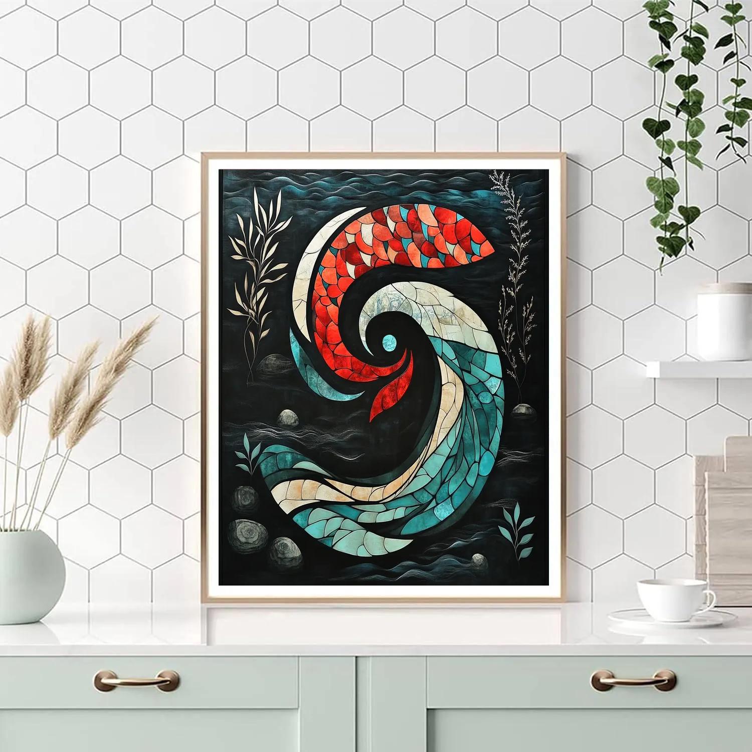Norval Morrisseau Inspired Salmon Of Spiral Currents painting number kit