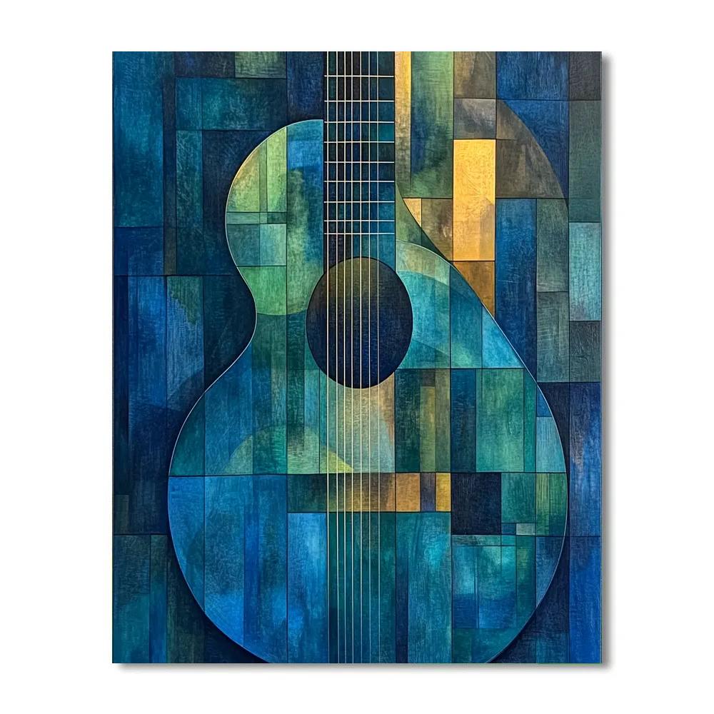 Pablo Picasso Inspired Cubist Guitar Abstraction Number painting