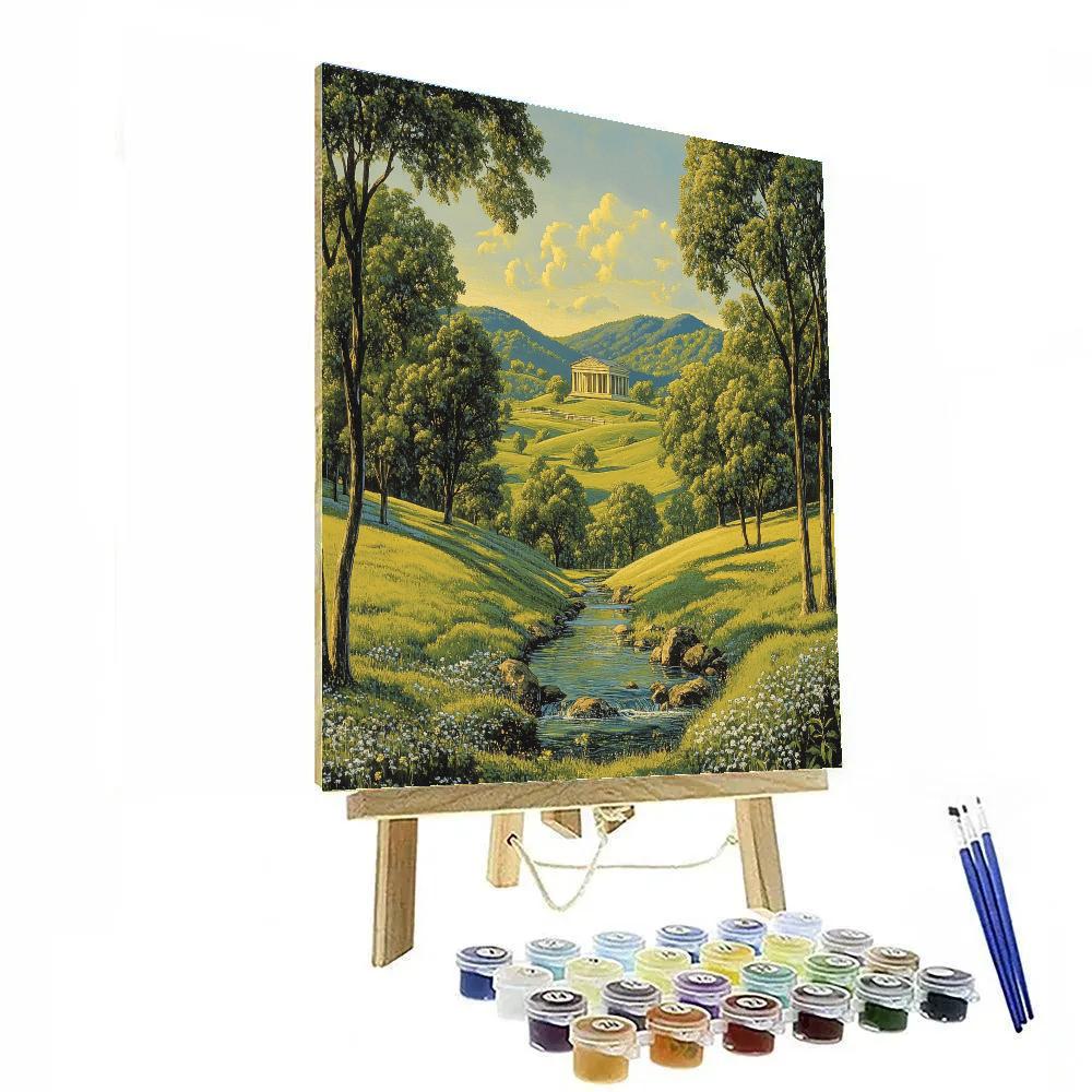 Raphael Inspired Symmetrical Hills With Distant Temple paint by number