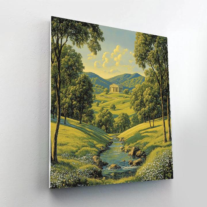 Raphael Inspired Symmetrical Hills With Distant Temple paint by number