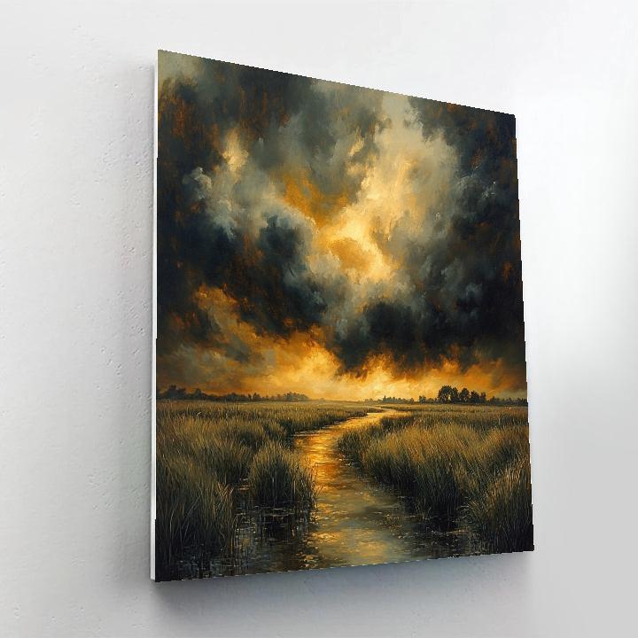 Rembrandt Inspired Stormy Dutch Marshes At Dusk paint by color