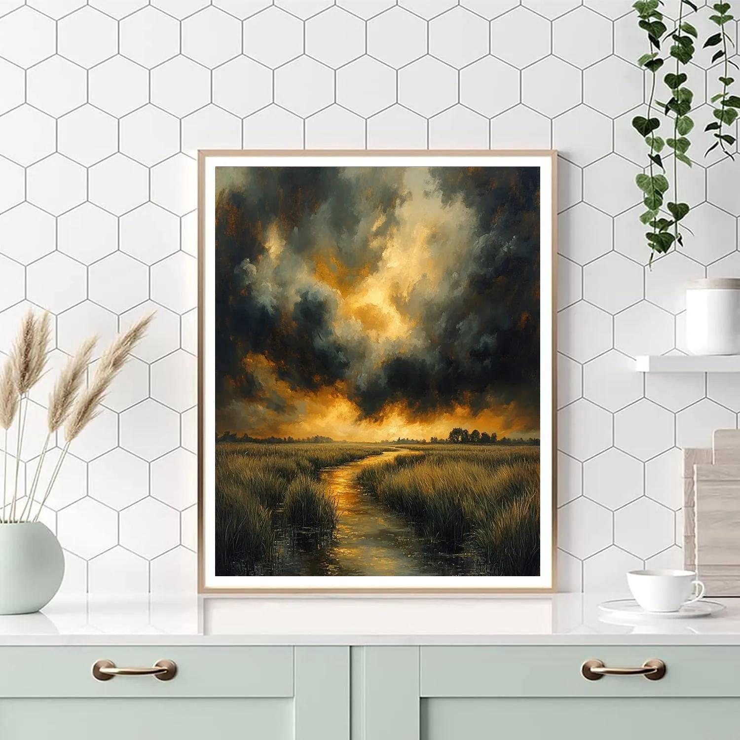 Rembrandt Inspired Stormy Dutch Marshes At Dusk paint by color