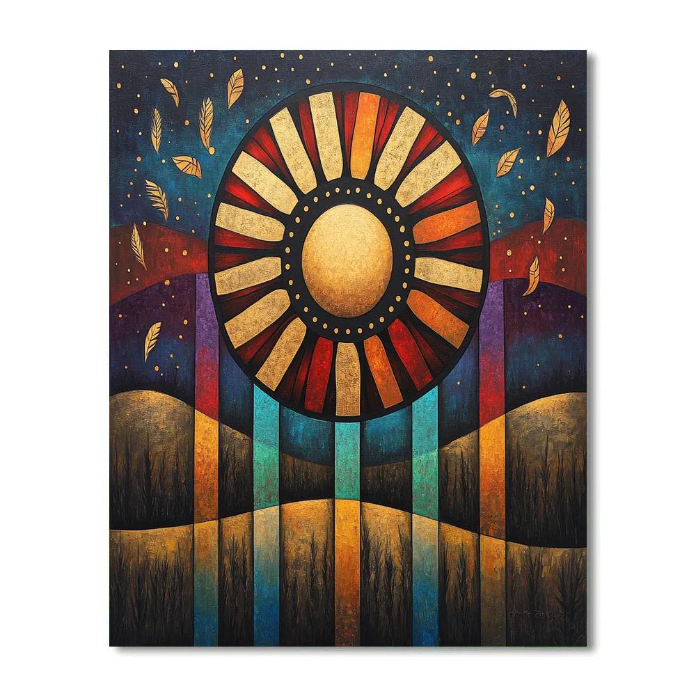 Norval Morrisseau Inspired Sun Drum And Sky Echoes Paint by numbers art