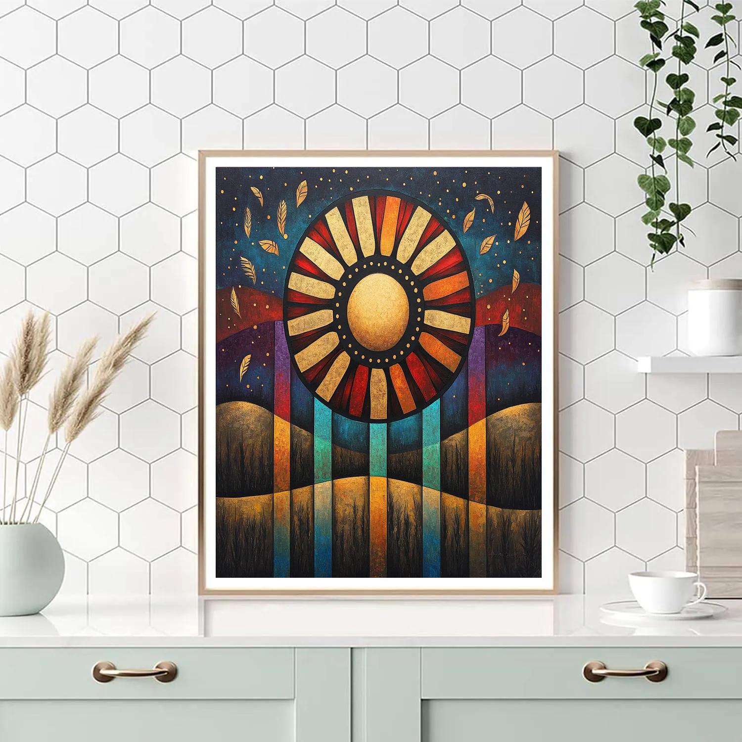 Norval Morrisseau Inspired Sun Drum And Sky Echoes Paint by numbers art