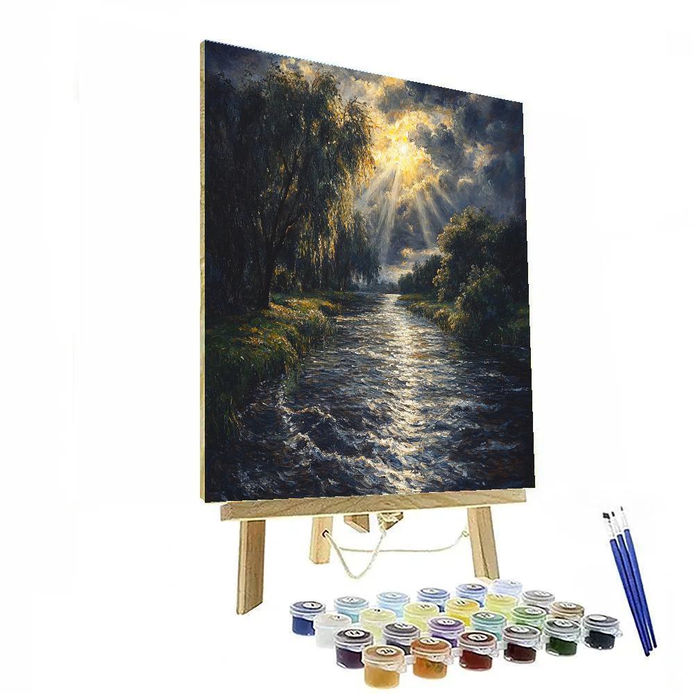Rembrandt Inspired Illuminated River Bend With Silvery Reflections paint by color