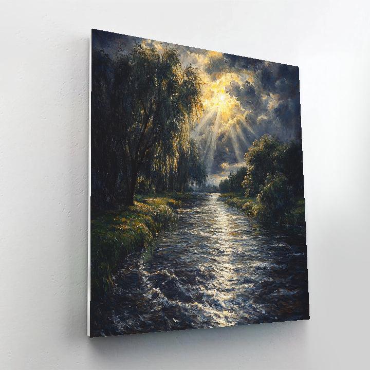 Rembrandt Inspired Illuminated River Bend With Silvery Reflections paint by color