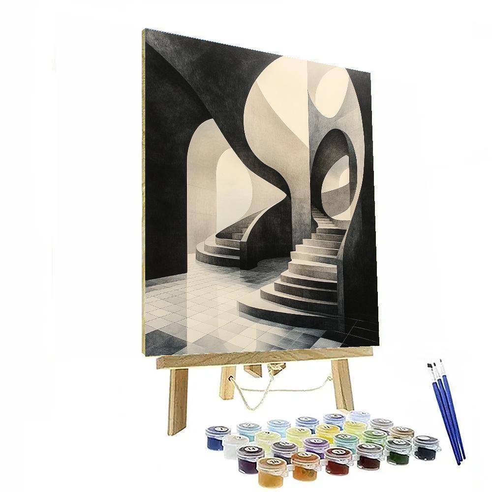 M.C. Escher Inspired Perpetual Staircase Labyrinth paint by numbers