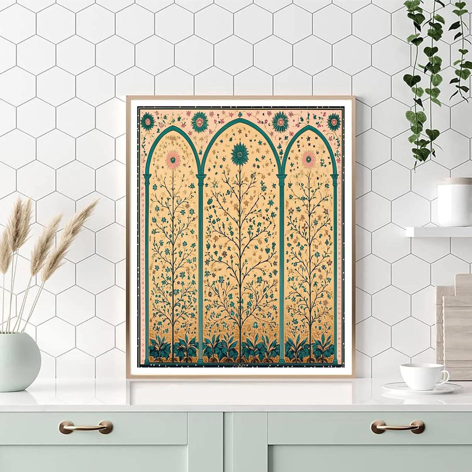 Alphonse Mucha Inspired Celestial Garden Tapestry paint by color