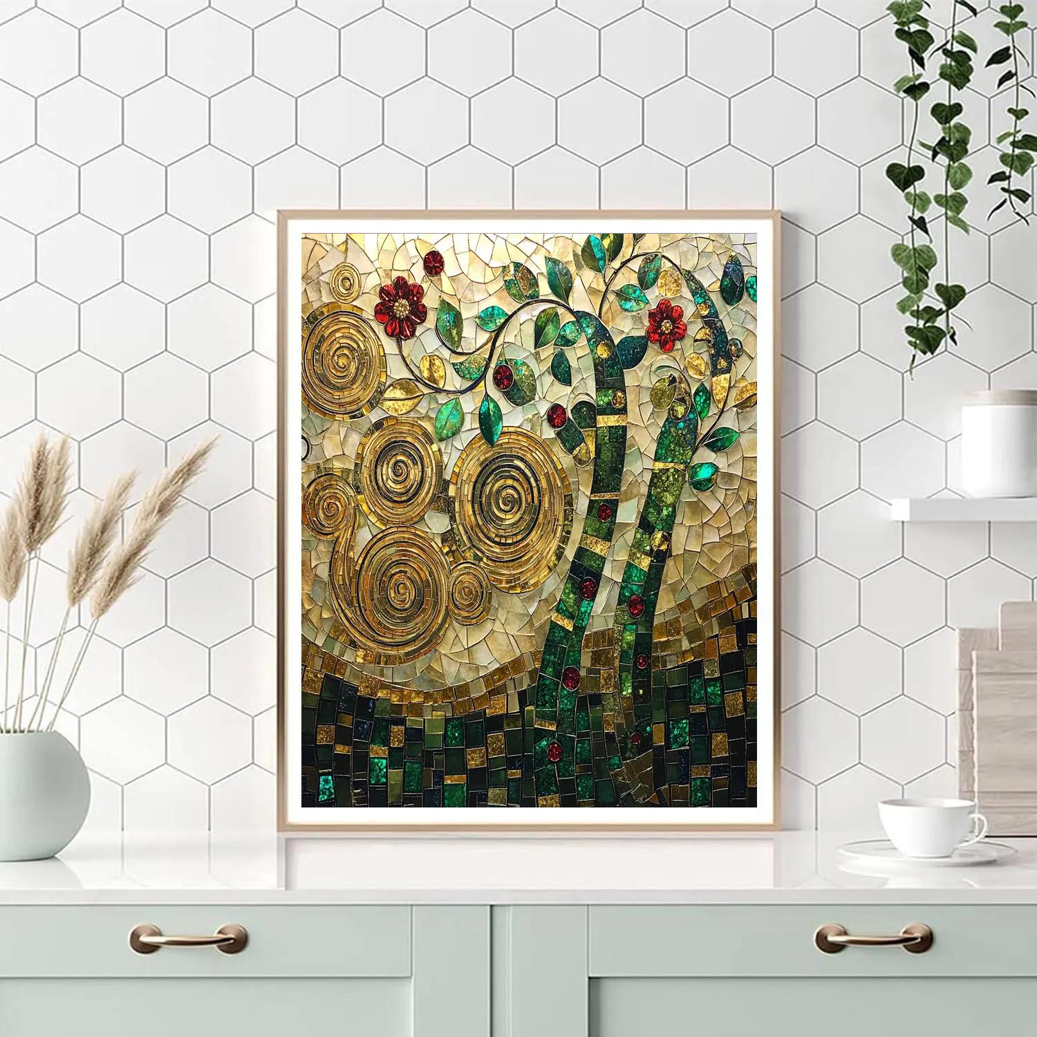 Gustav Klimt Inspired Celestial Garden Mosaic Paint by numbers art