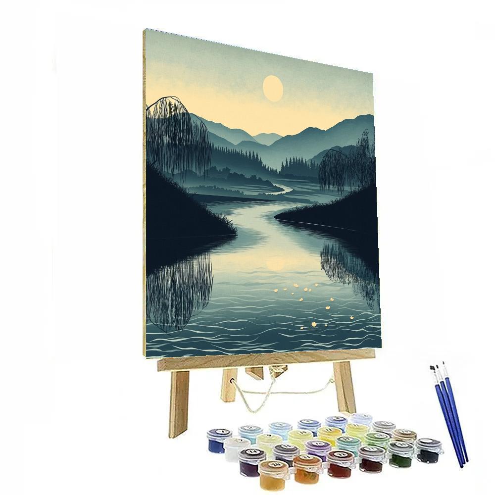 Hiroshige Inspired Moonlit River Bend Paint by numbers kits