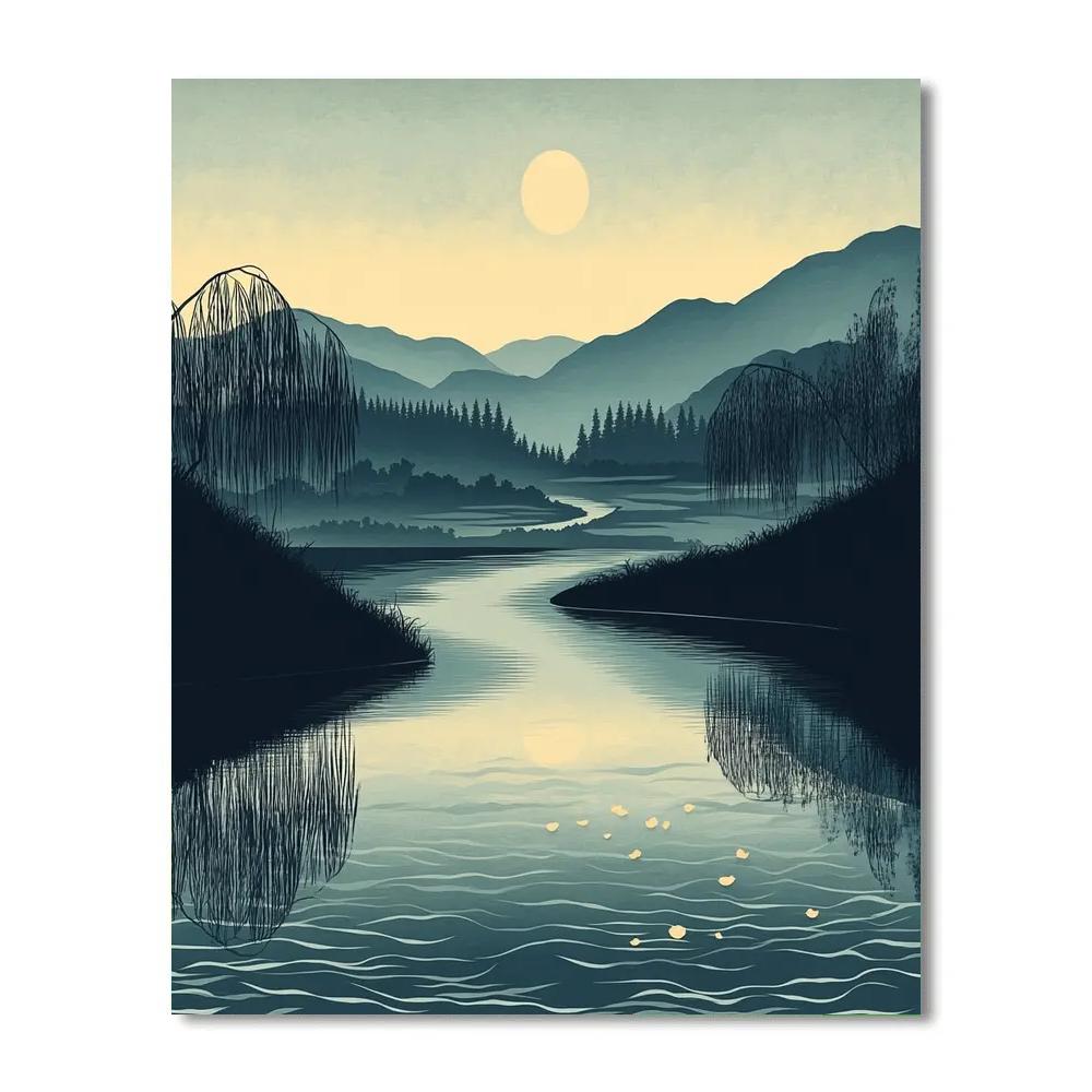 Hiroshige Inspired Moonlit River Bend Paint by numbers kits