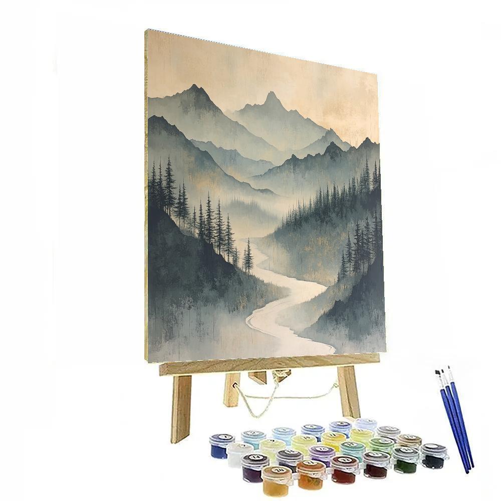 Zhao Mengfu Inspired Misty Mountain Melody paint by color