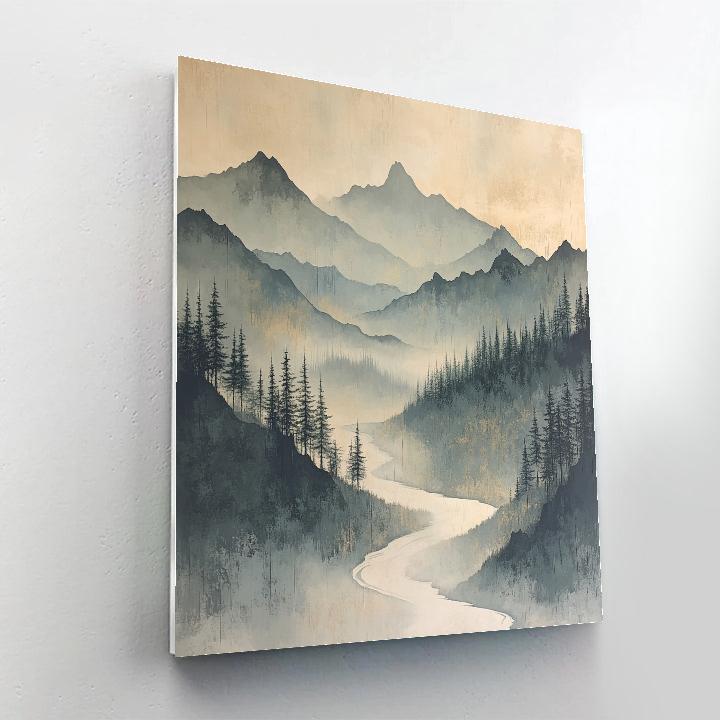 Zhao Mengfu Inspired Misty Mountain Melody paint by color
