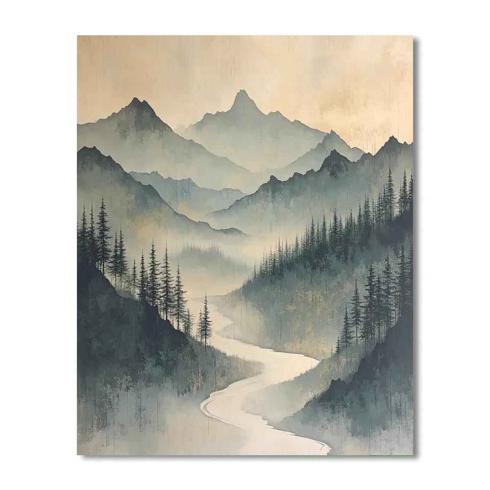 Zhao Mengfu Inspired Misty Mountain Melody paint by color