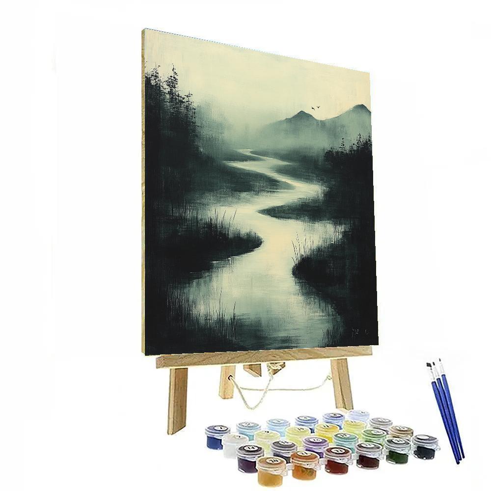 Zhao Mengfu Inspired River Of Quiet Calligraphy Numbered painting kits