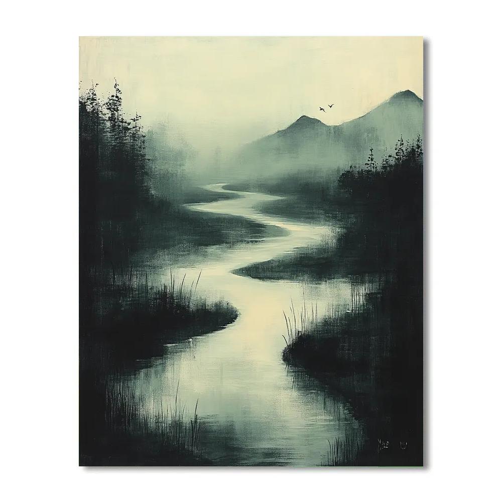 Zhao Mengfu Inspired River Of Quiet Calligraphy Numbered painting kits