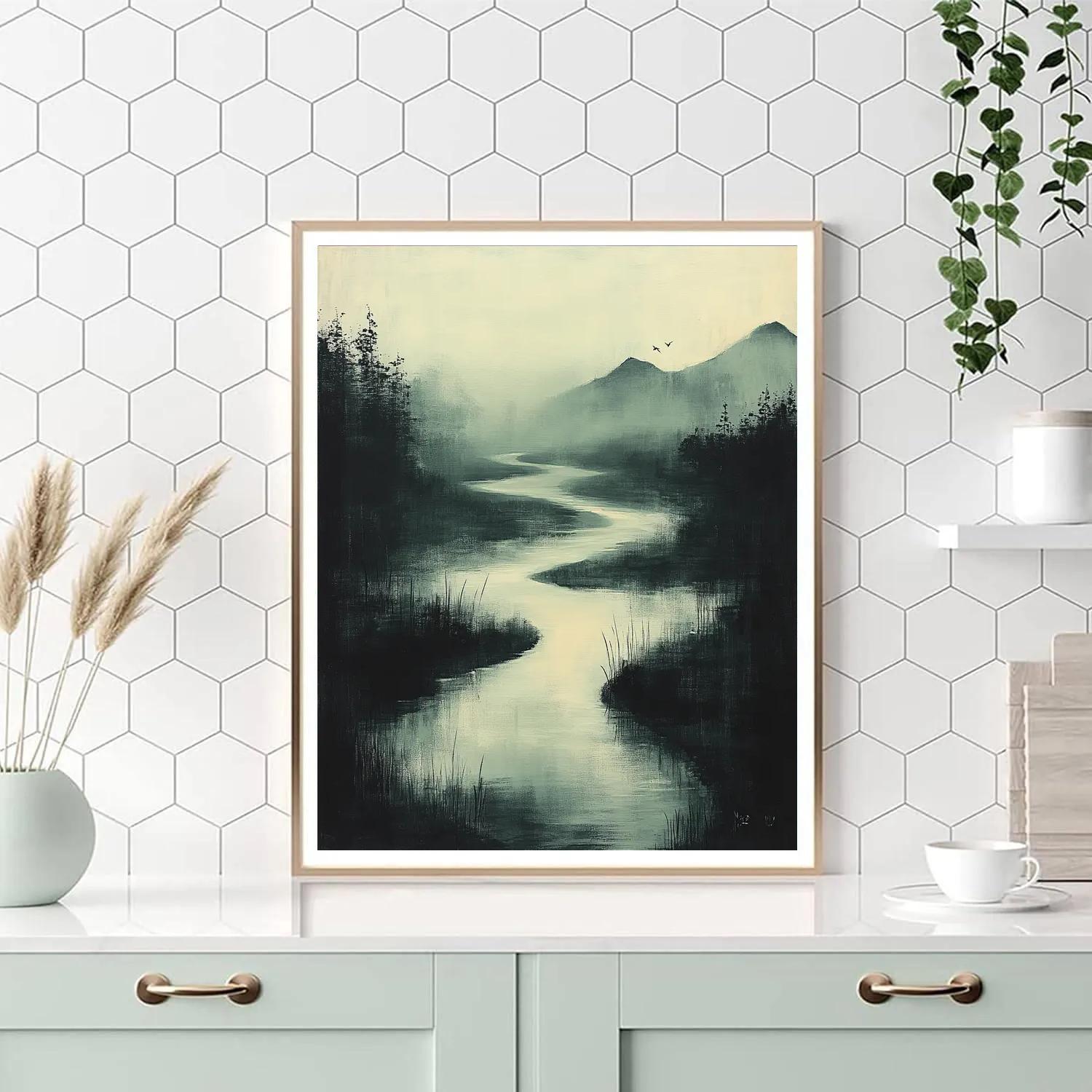 Zhao Mengfu Inspired River Of Quiet Calligraphy Numbered painting kits