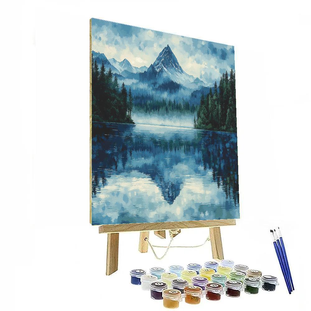 Georges Seurat Inspired Mountain Lake Reflection painting number kit