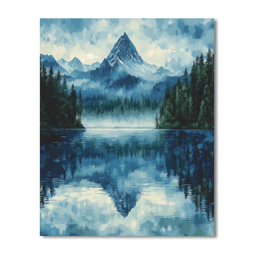 Georges Seurat Inspired Mountain Lake Reflection painting number kit