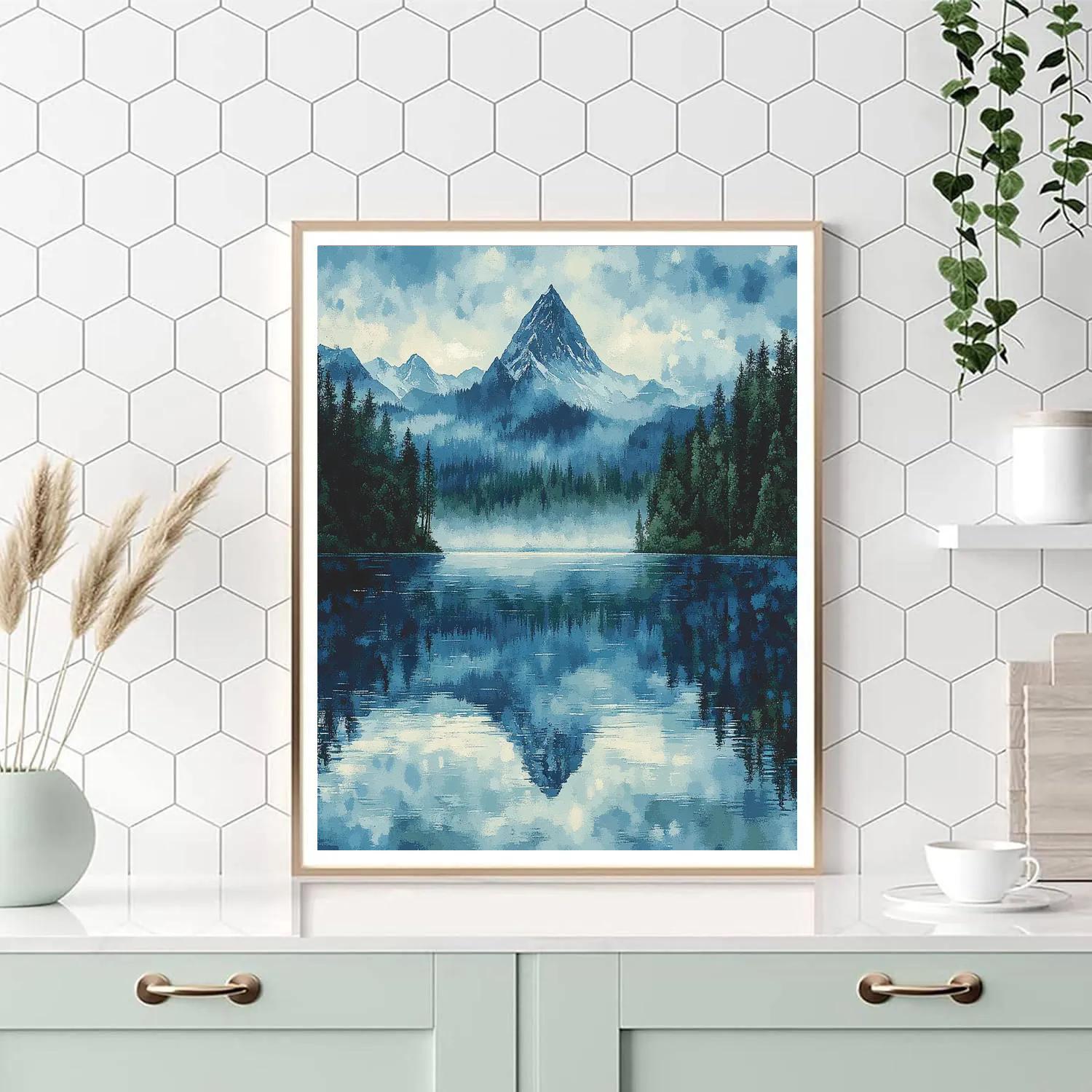 Georges Seurat Inspired Mountain Lake Reflection painting number kit