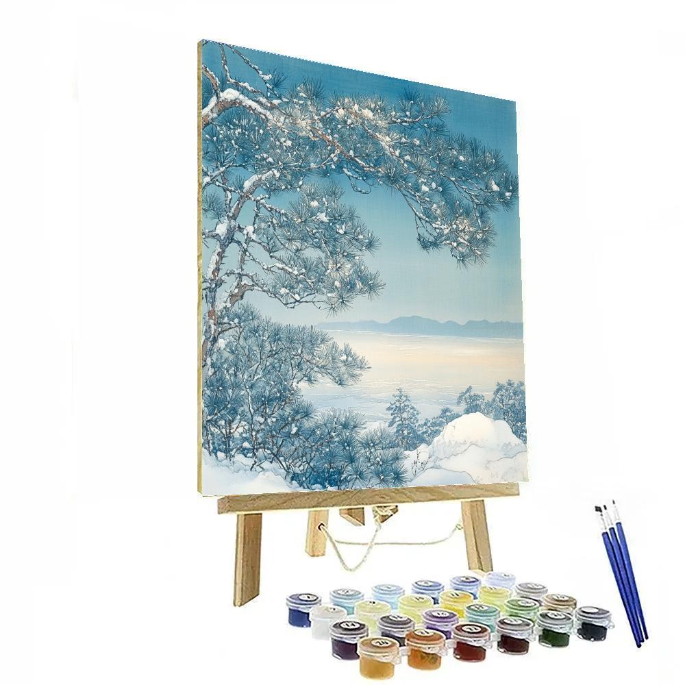 Hiroshige Inspired Winter Pine Breath paint by number