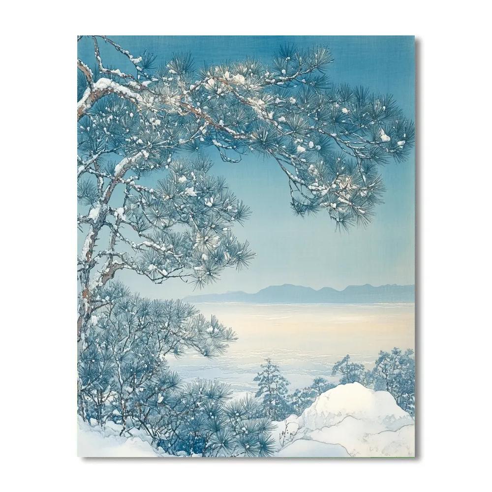 Hiroshige Inspired Winter Pine Breath paint by number