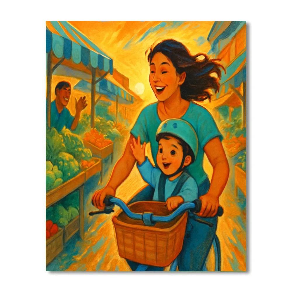 Sunrise Market Bike Ride paint by numbers