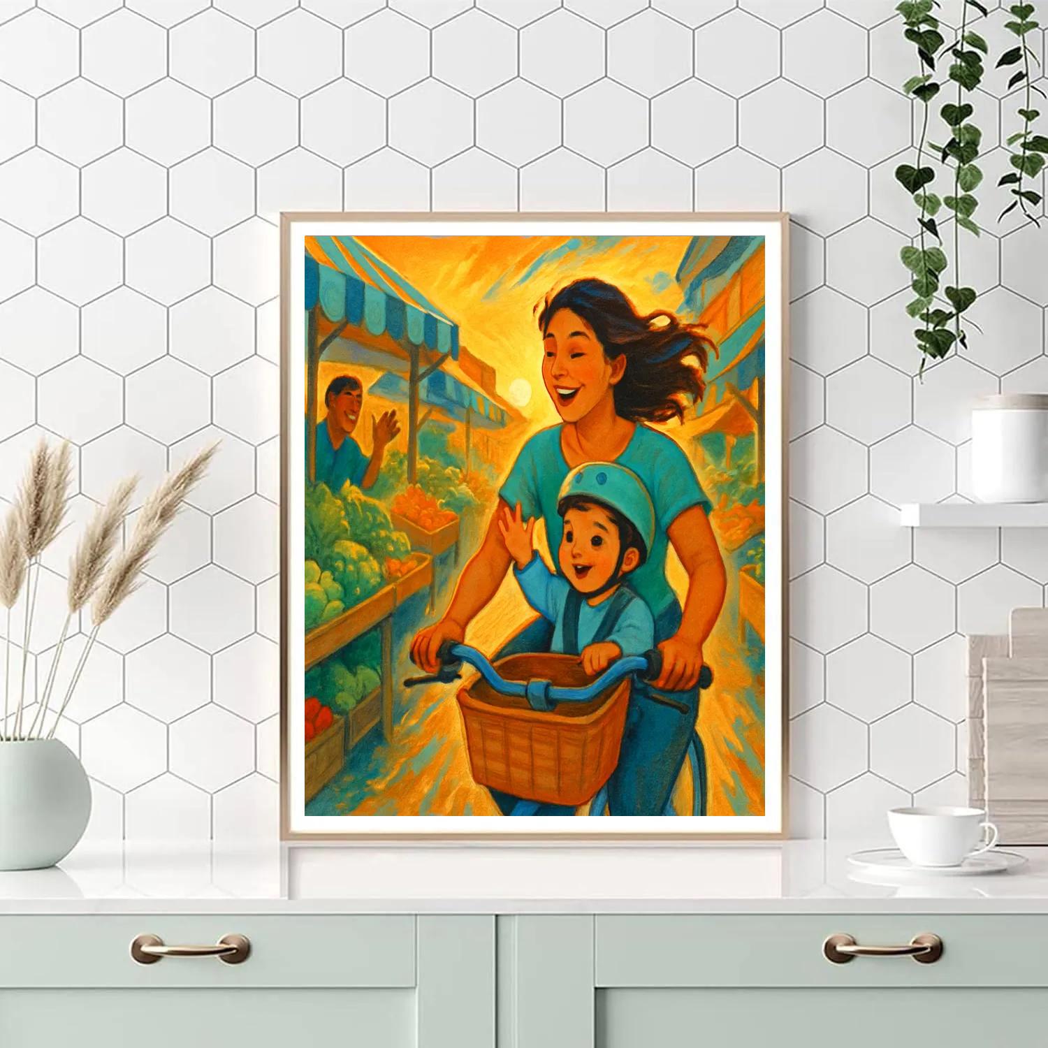 Sunrise Market Bike Ride paint by numbers