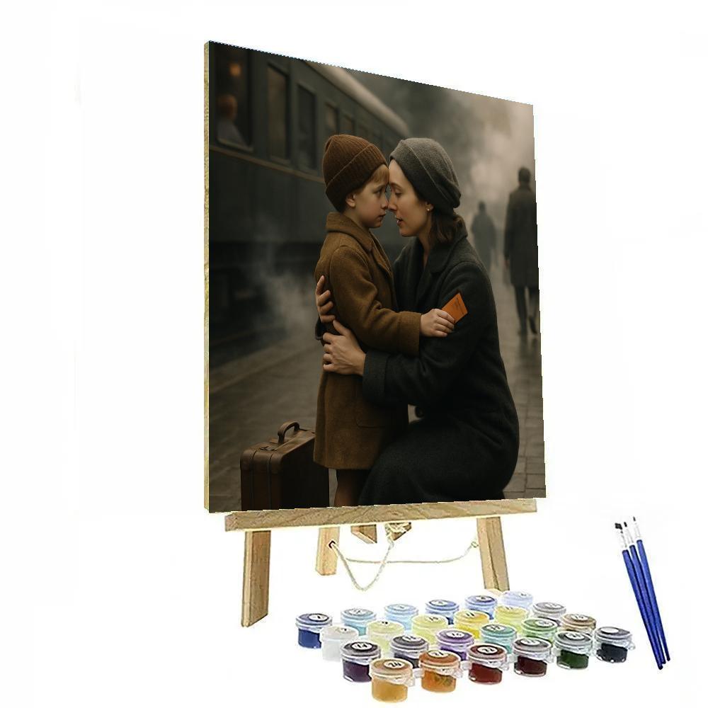 Train Station Goodbye Hug painting number kit