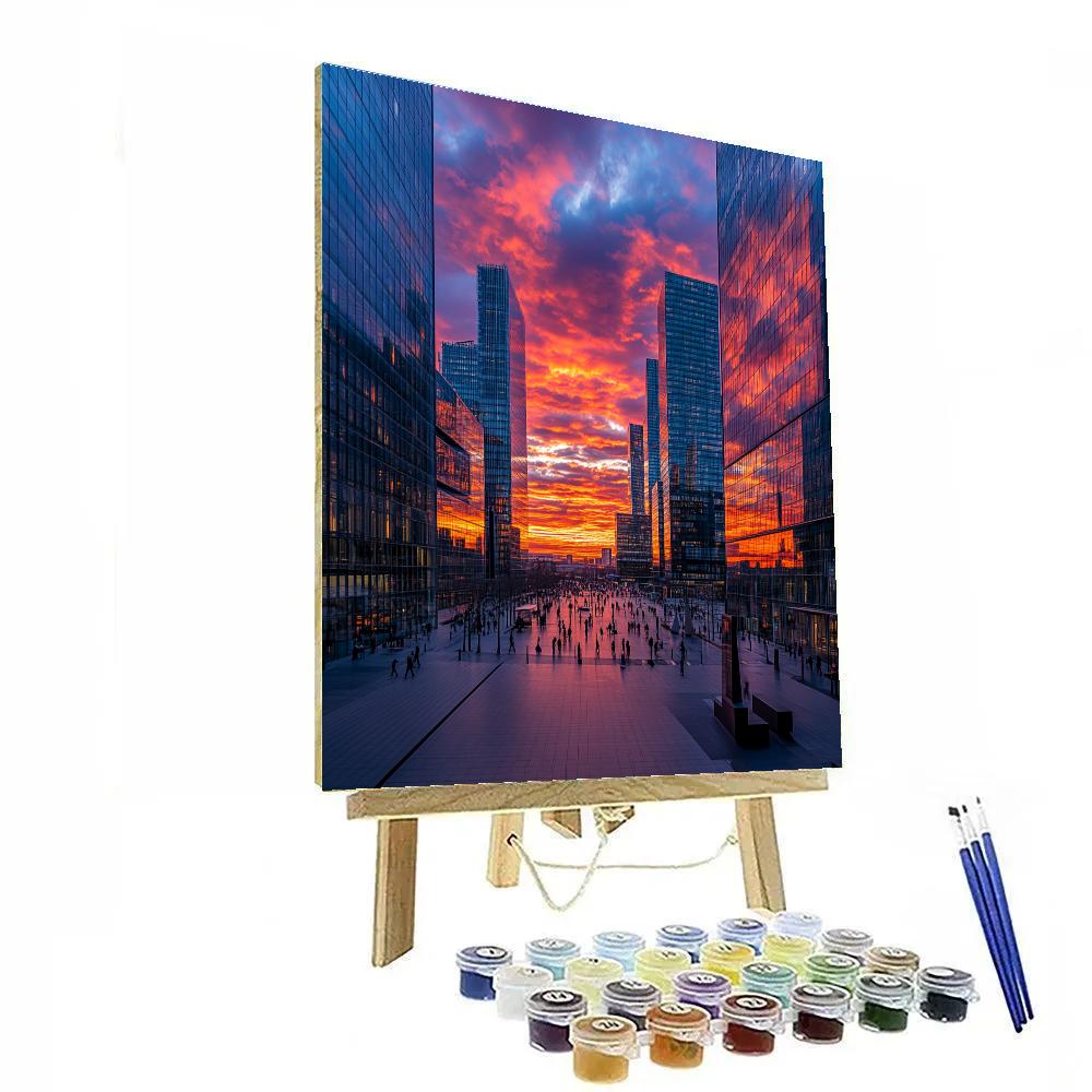 Sunset Over La Défense Skyline Paris France painting number kit
