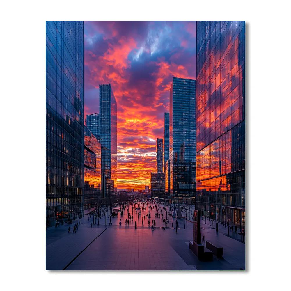 Sunset Over La Défense Skyline Paris France painting number kit