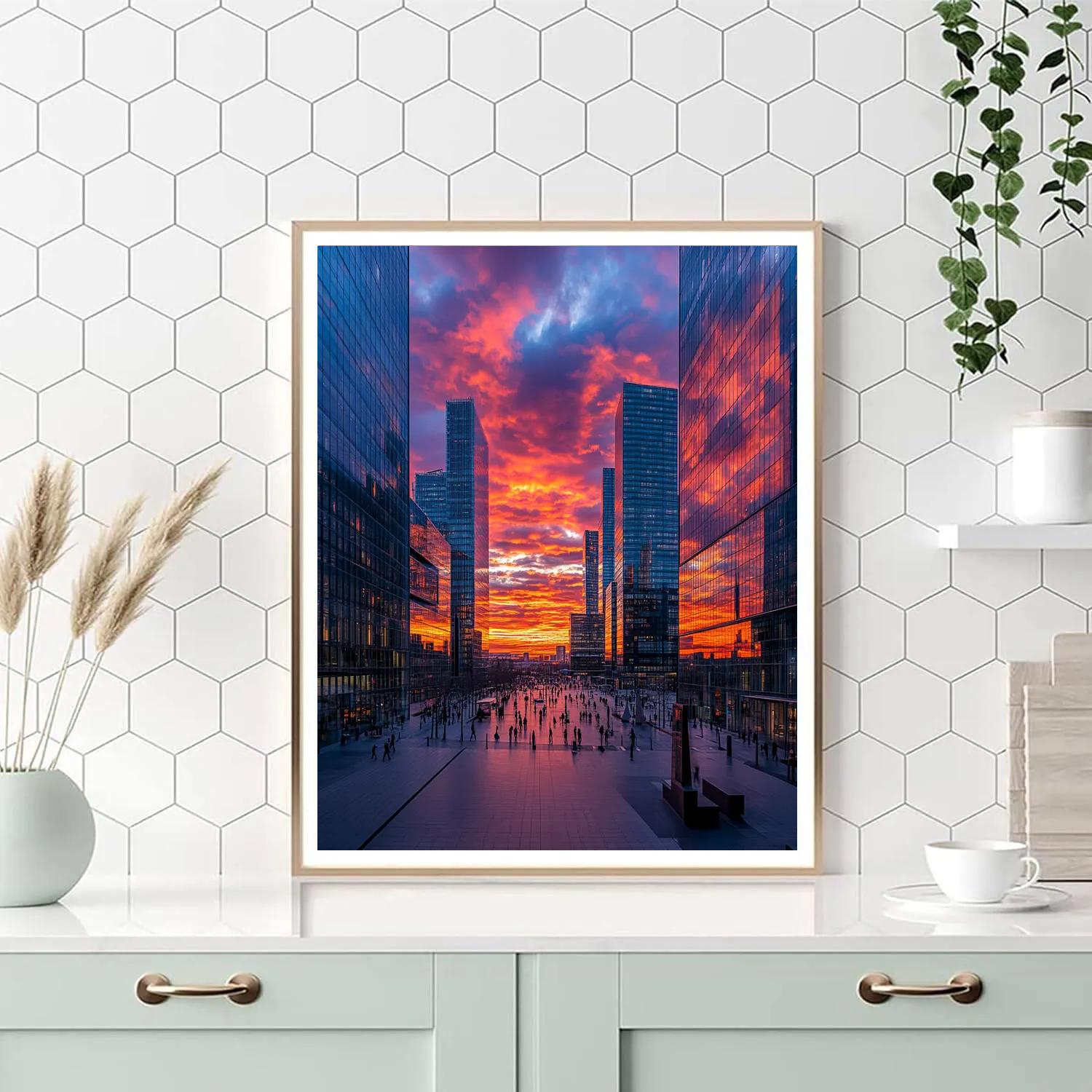 Sunset Over La Défense Skyline Paris France painting number kit