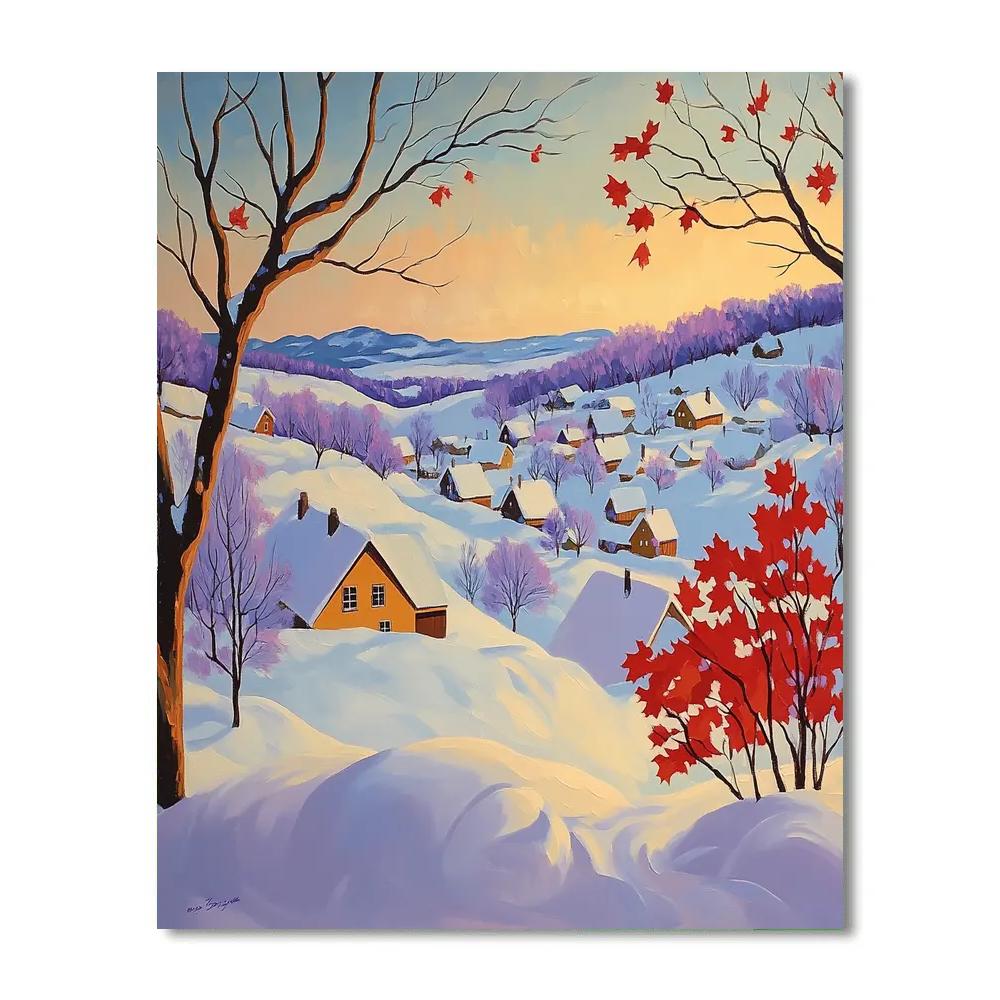 A.Y. Jackson Inspired Winter Village Light paint by numbers