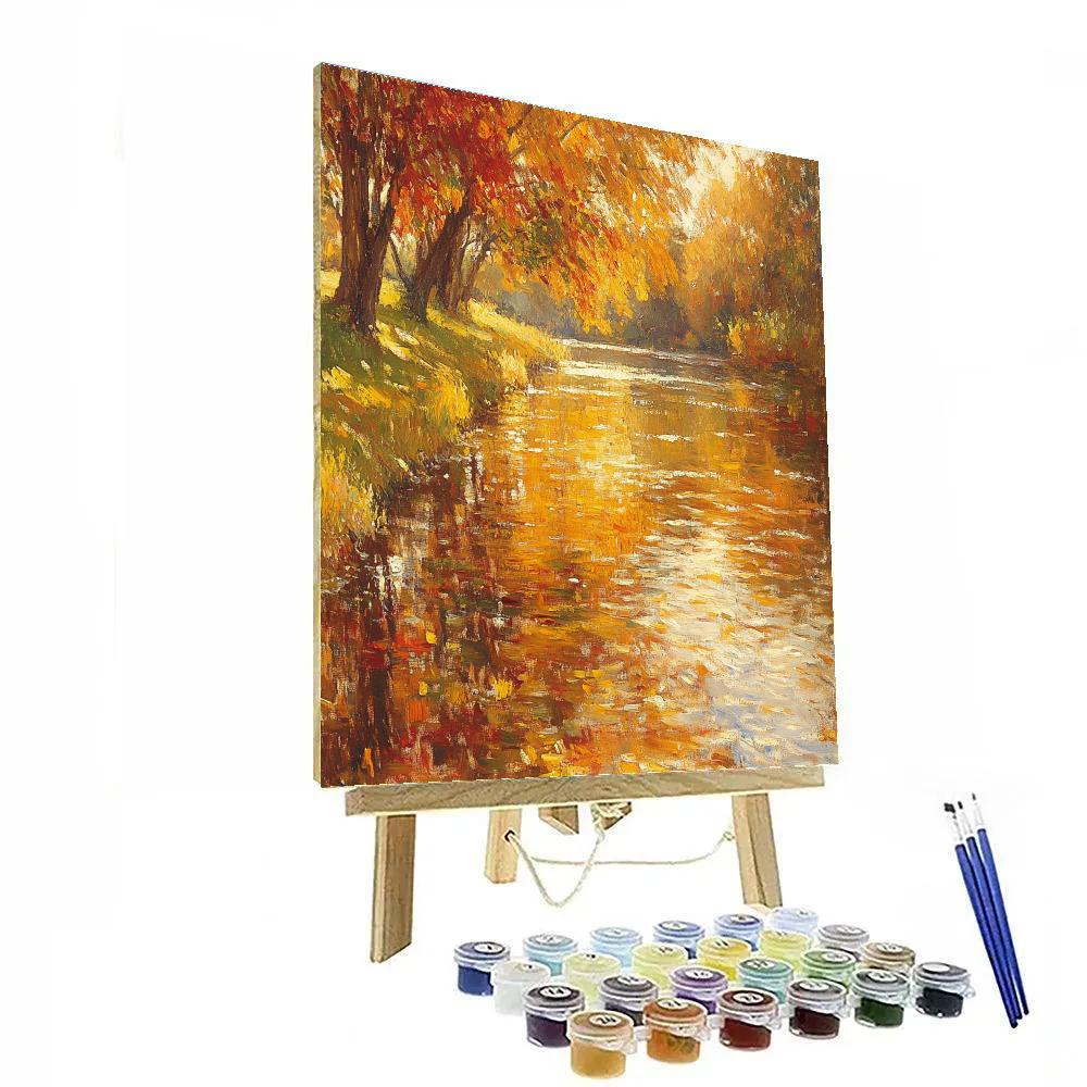 Claude Monet Inspired Autumnal Riverbank Reflections Number painting