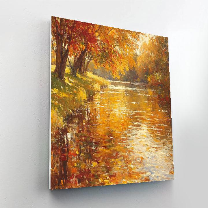 Claude Monet Inspired Autumnal Riverbank Reflections Number painting