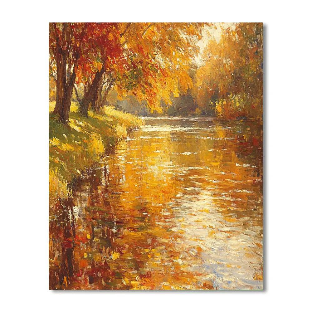 Claude Monet Inspired Autumnal Riverbank Reflections Number painting
