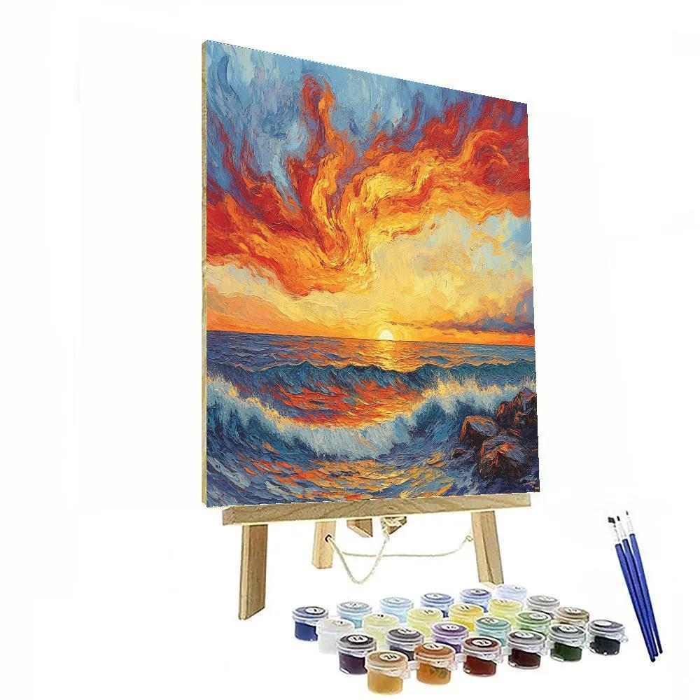 Edvard Munch Inspired Fjord Sunset Pulse Paint by numbers kits