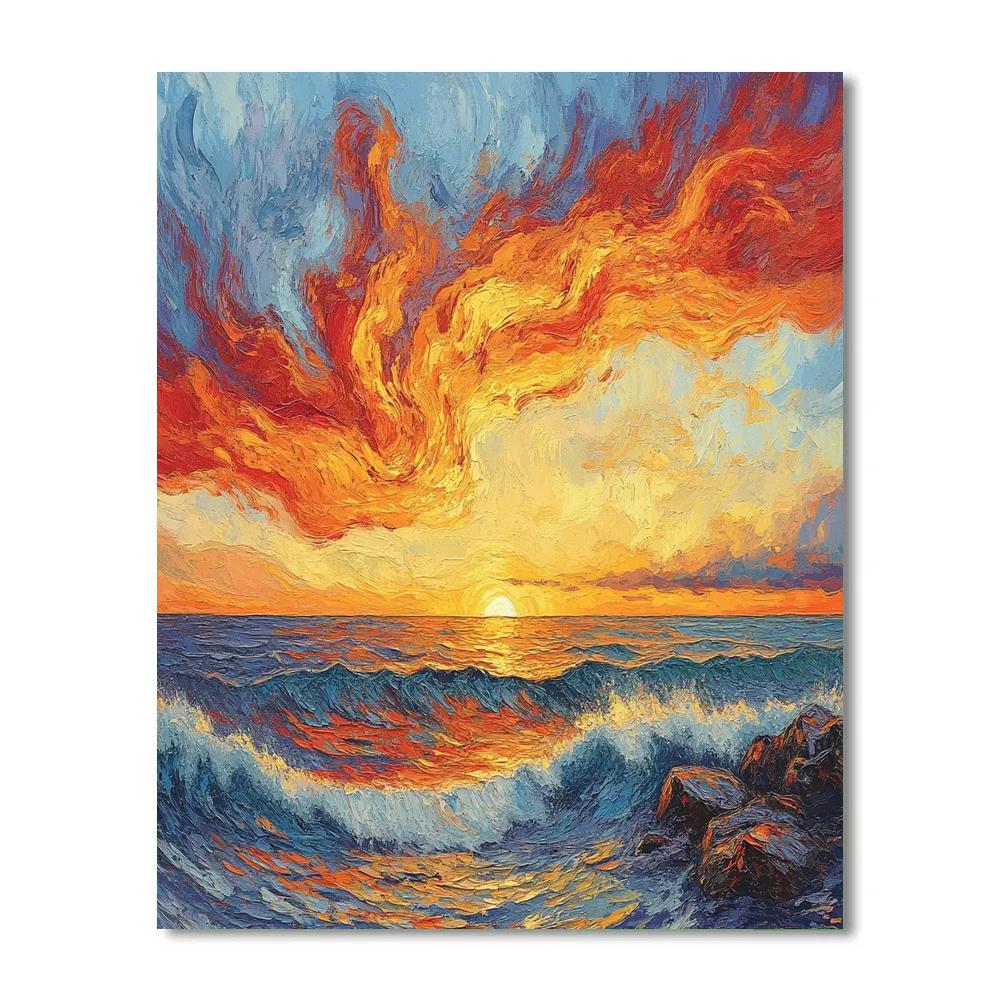 Edvard Munch Inspired Fjord Sunset Pulse Paint by numbers kits
