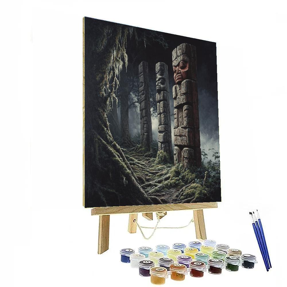 Emily Carr Inspired Totem Poles Embraced By Moss DIY paint by numbers