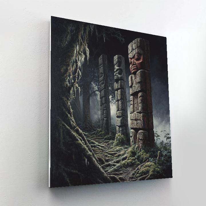 Emily Carr Inspired Totem Poles Embraced By Moss DIY paint by numbers