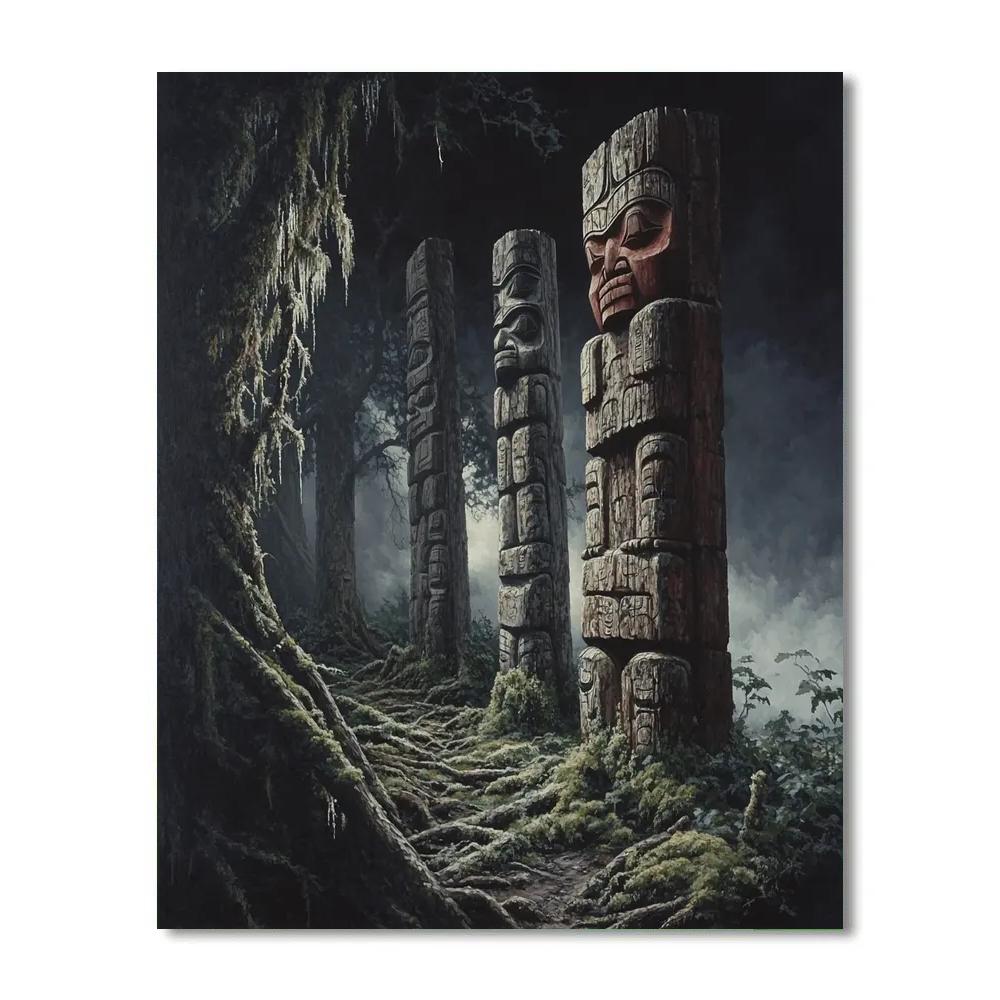 Emily Carr Inspired Totem Poles Embraced By Moss DIY paint by numbers