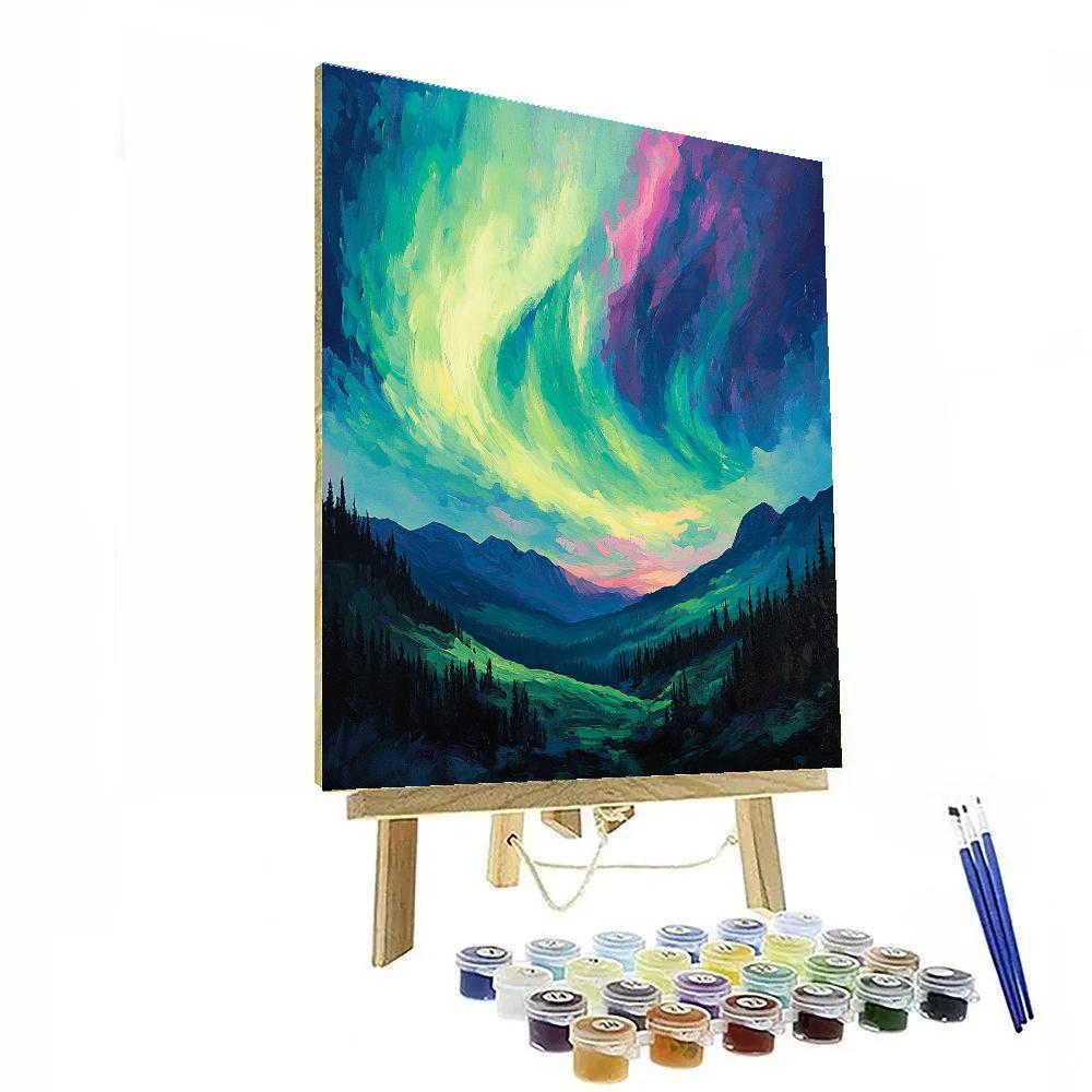Frederick Varley Inspired Luminous Aurora Over Forested Hills Paint by numbers art