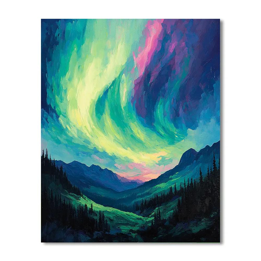 Frederick Varley Inspired Luminous Aurora Over Forested Hills Paint by numbers art