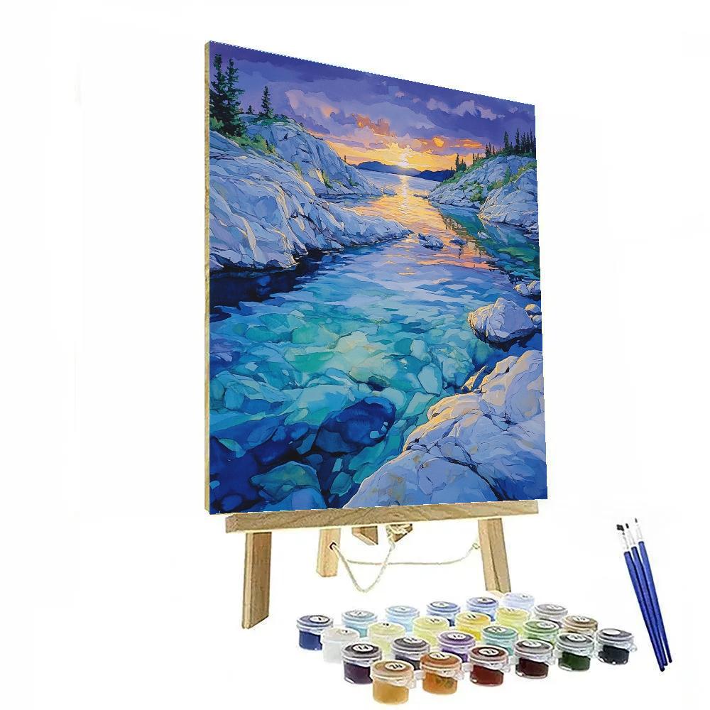 Franklin Carmichael Inspired Twilight Over Rocky Shoreline Paint by numbers art