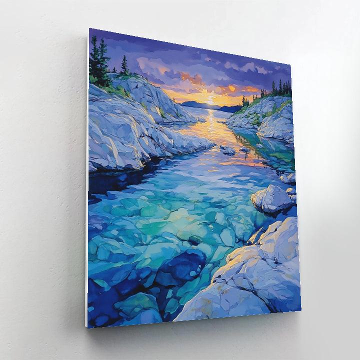 Franklin Carmichael Inspired Twilight Over Rocky Shoreline Paint by numbers art